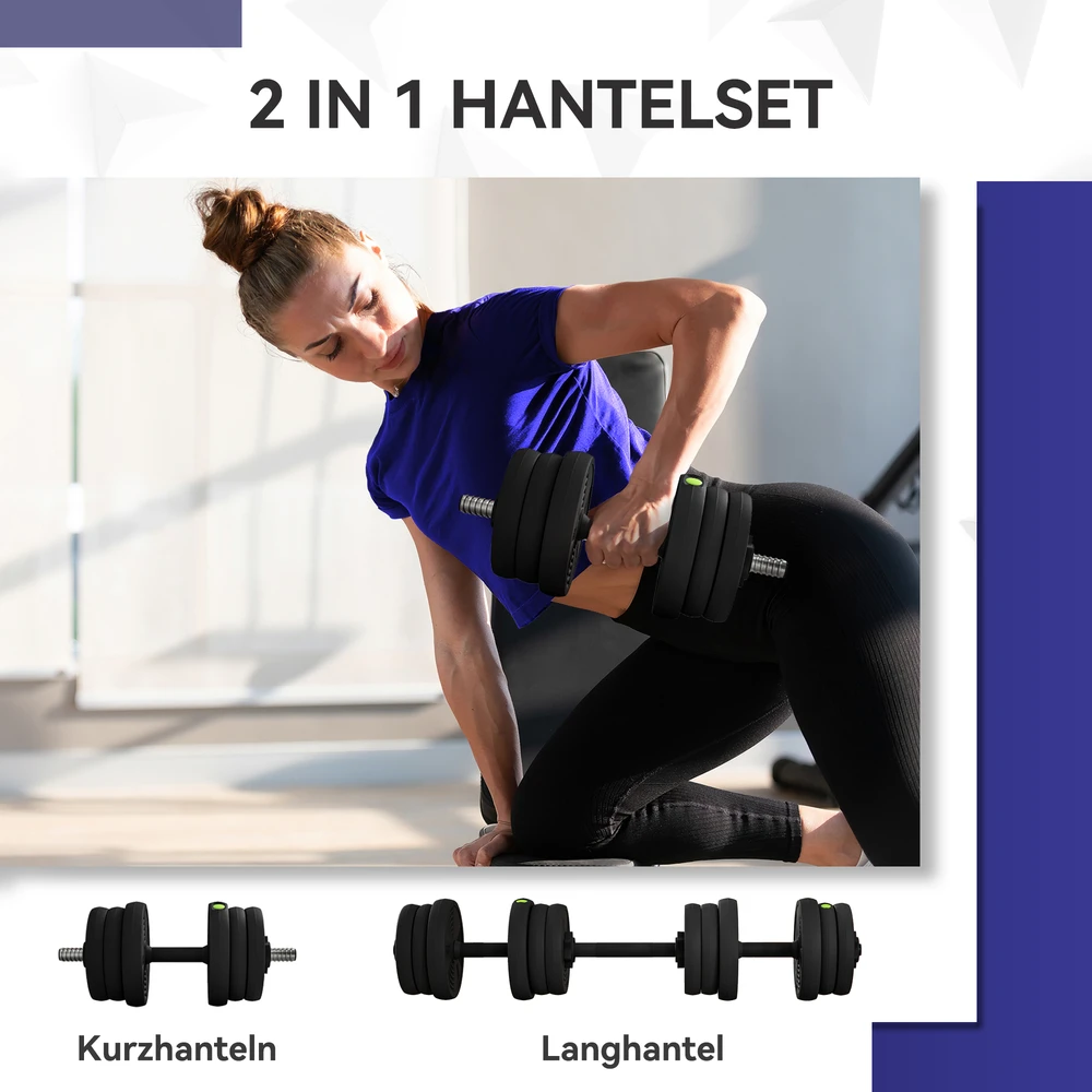 Aosom 2-in-1 hantelių rinkinys, 20 kg, juodas/žalias