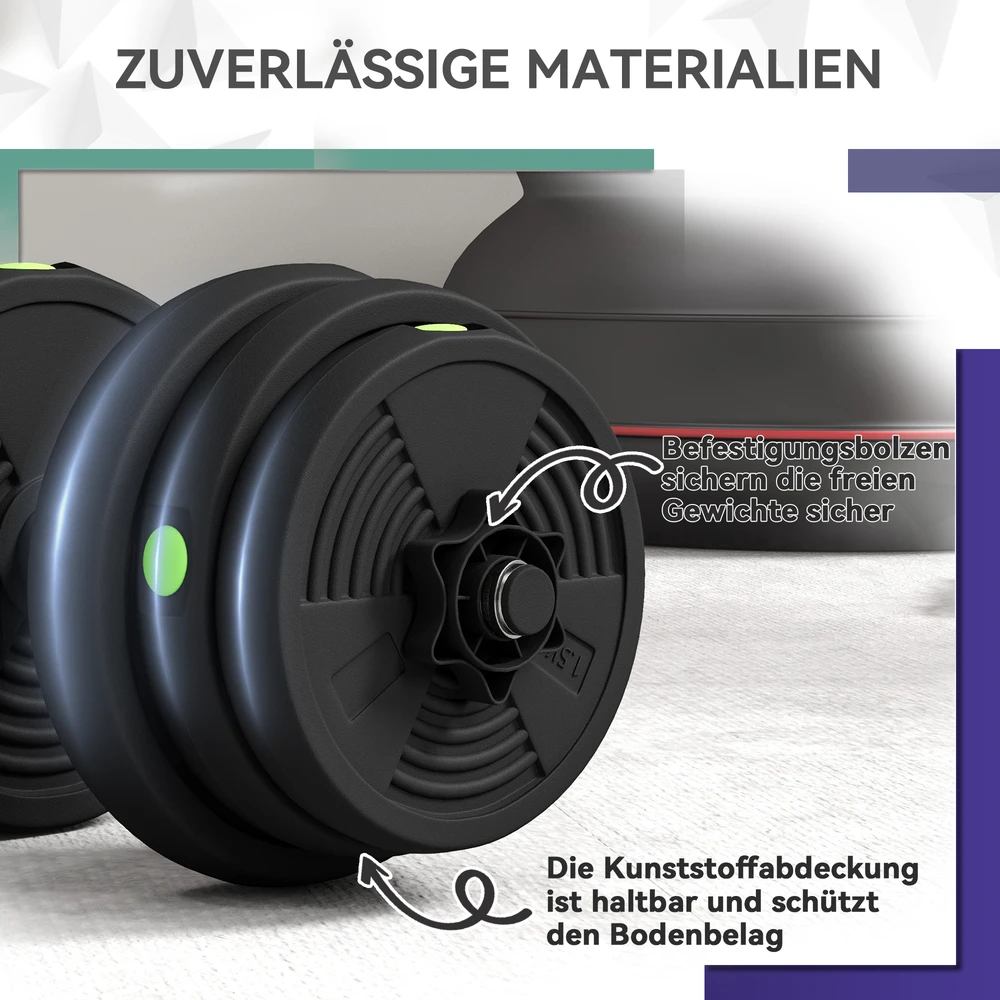 Aosom 2-in-1 hantelių rinkinys, reguliuojamas, 25 kg, juoda / žalia