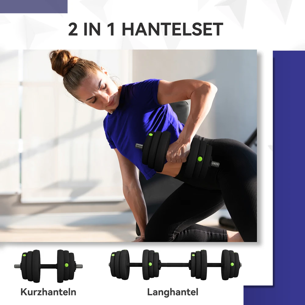 Aosom 2-in-1 hantelių rinkinys, reguliuojamas, 25 kg, juoda / žalia