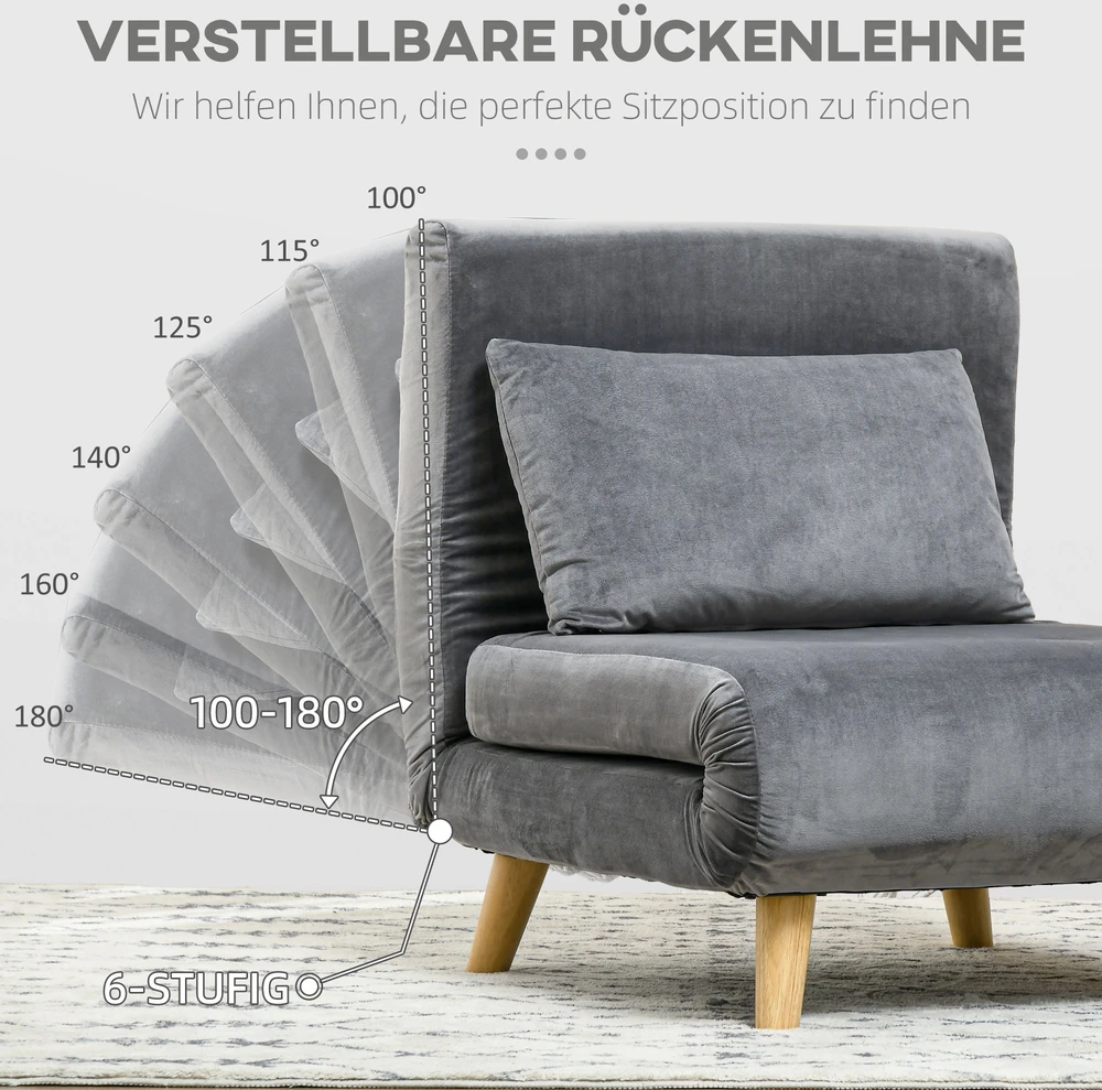 Aosom 2-in-1 miegamasis krėslas, pilkas, 72 x 78 x 79 cm