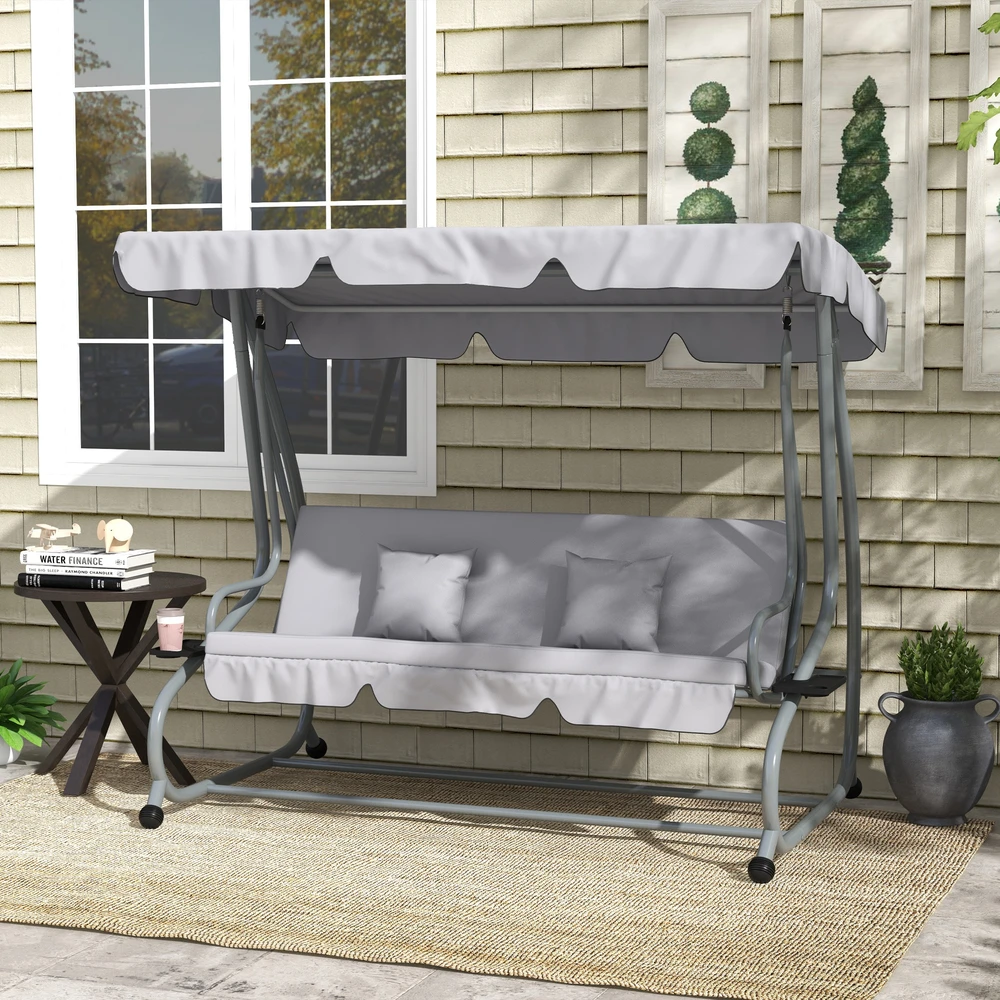 Aosom 2-in-1 sodo supynės su gulto funkcija, reguliuojamas stogas, iki 340 kg, plienas, 200 x 120 x 164 cm, pilka