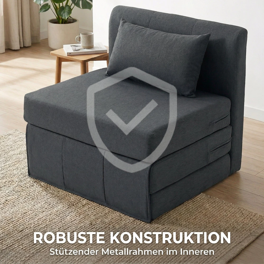 Aosom 2-in-1 sulankstoma poilsio kėdė-sofa, tamsiai pilka, 80 x 75 x 74 cm