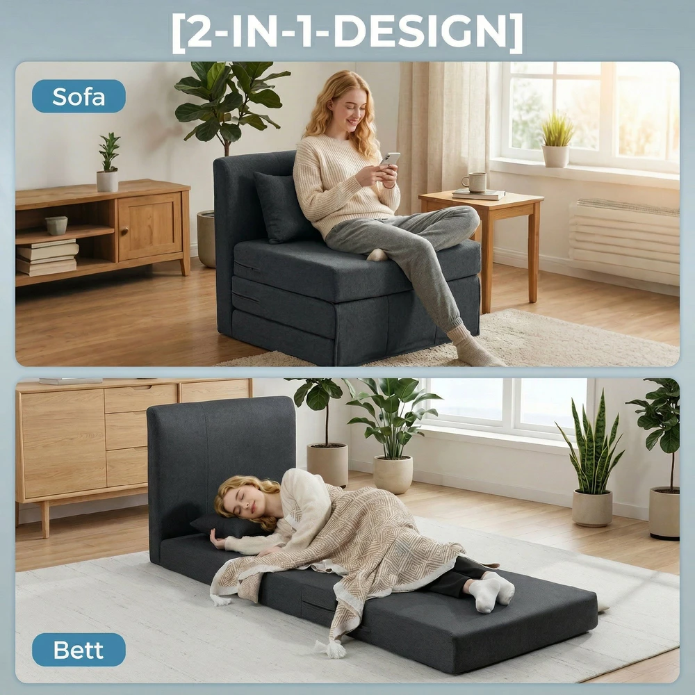 Aosom 2-in-1 sulankstoma poilsio kėdė-sofa, tamsiai pilka, 80 x 75 x 74 cm