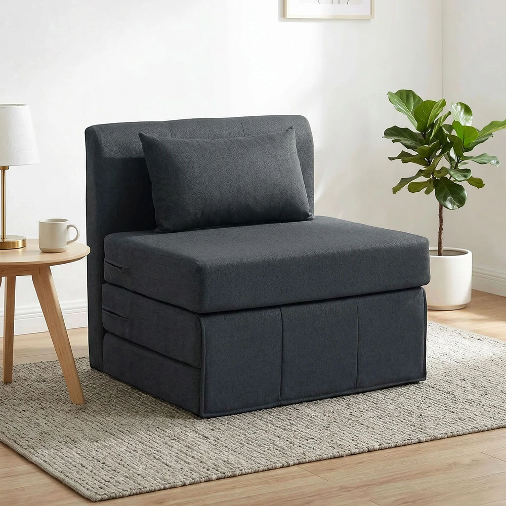 Aosom 2-in-1 sulankstoma poilsio kėdė-sofa, tamsiai pilka, 80 x 75 x 74 cm