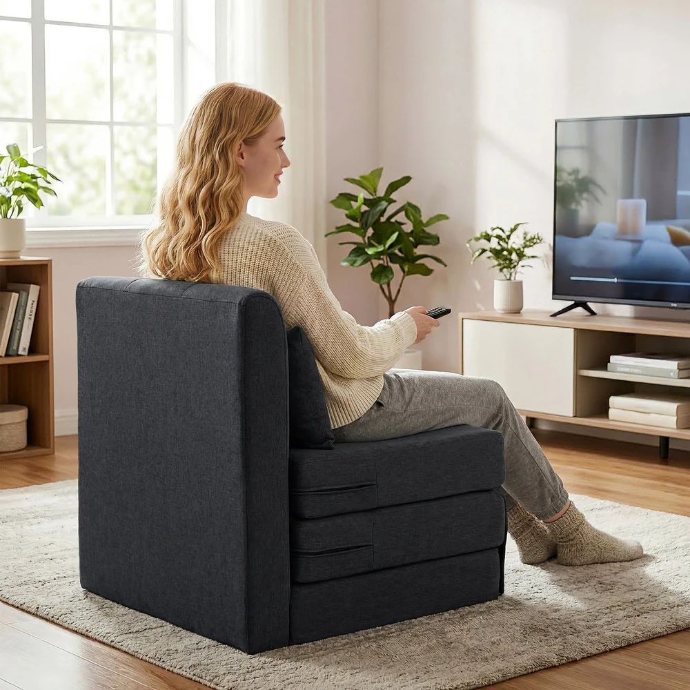 Aosom 2-in-1 sulankstoma poilsio kėdė-sofa, tamsiai pilka, 80 x 75 x 74 cm
