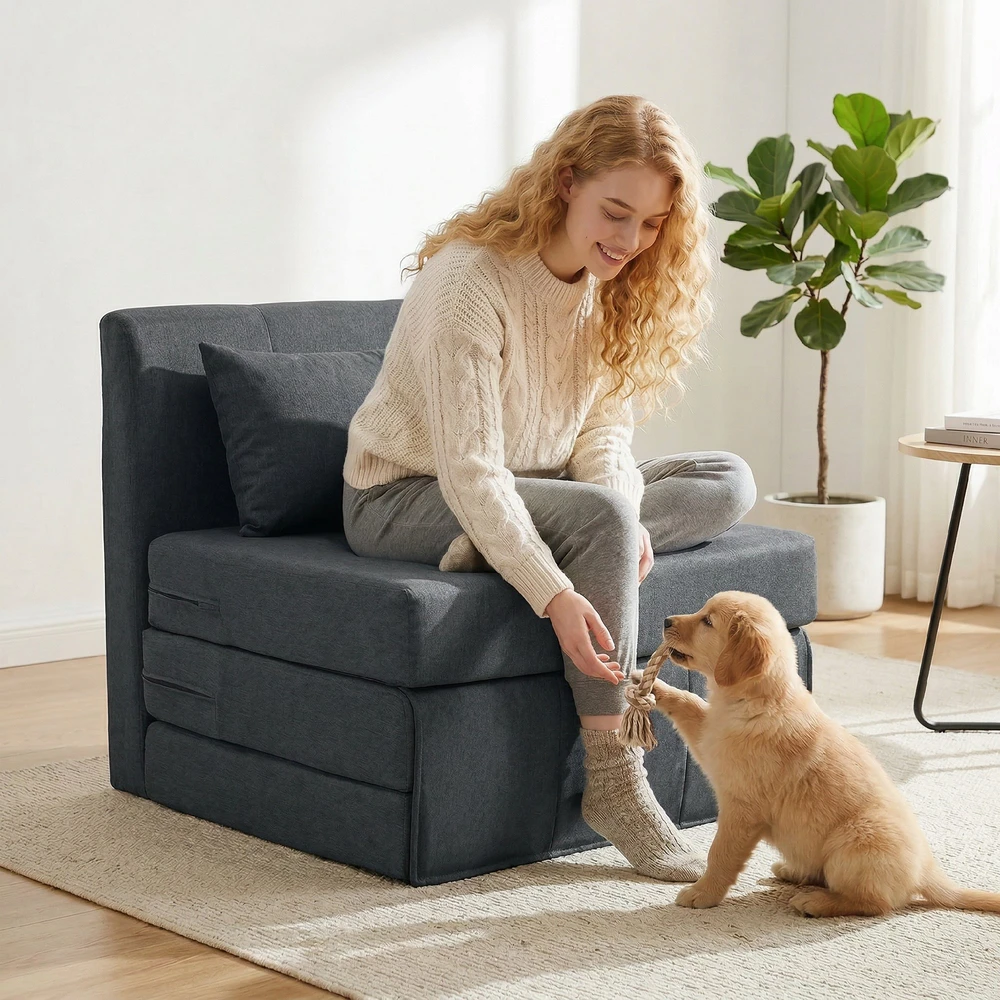 Aosom 2-in-1 sulankstoma poilsio kėdė-sofa, tamsiai pilka, 80 x 75 x 74 cm