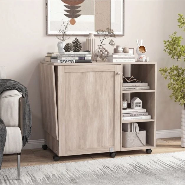 Promotion 2-in-1 sulankstomas siuvimo stalas / rašomasis stalas, natūralios spalvos