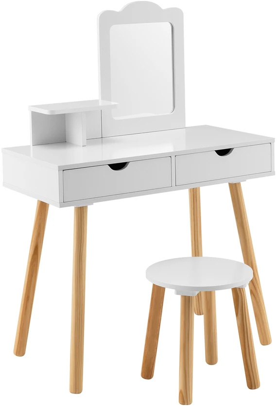 Promotion 2-in-1 vaikų kosmetinis stalas ir taburetė, balta