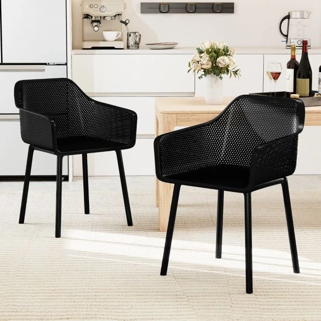 Promotion 2 juodos plastikinės kėdės su tinkline atlošu