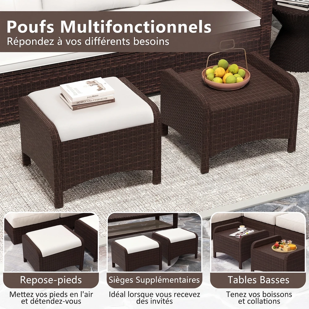 Promotion 2 lauko rataninės pufų kėdutės su pagalvėlėmis, baltos