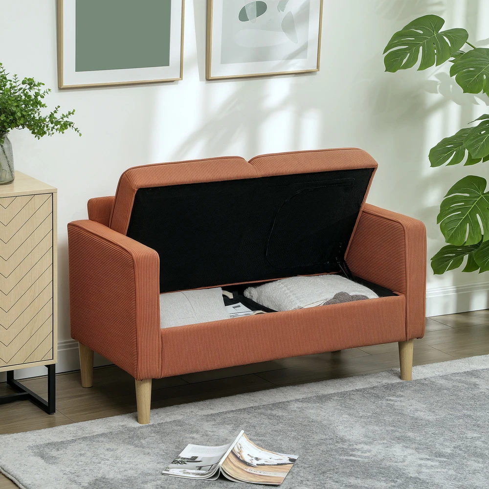 Aosom 2-vietė sofa su daiktadėže, oranžinė, 117 x 63 x 79 cm