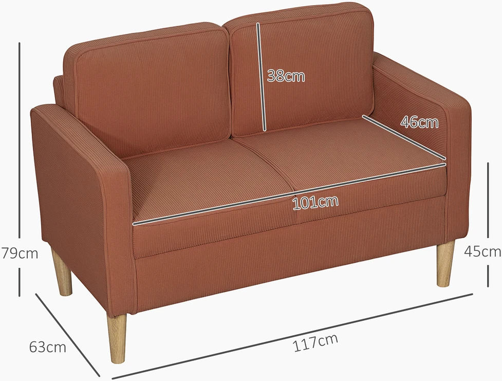 Aosom 2-vietė sofa su daiktadėže, oranžinė, 117 x 63 x 79 cm