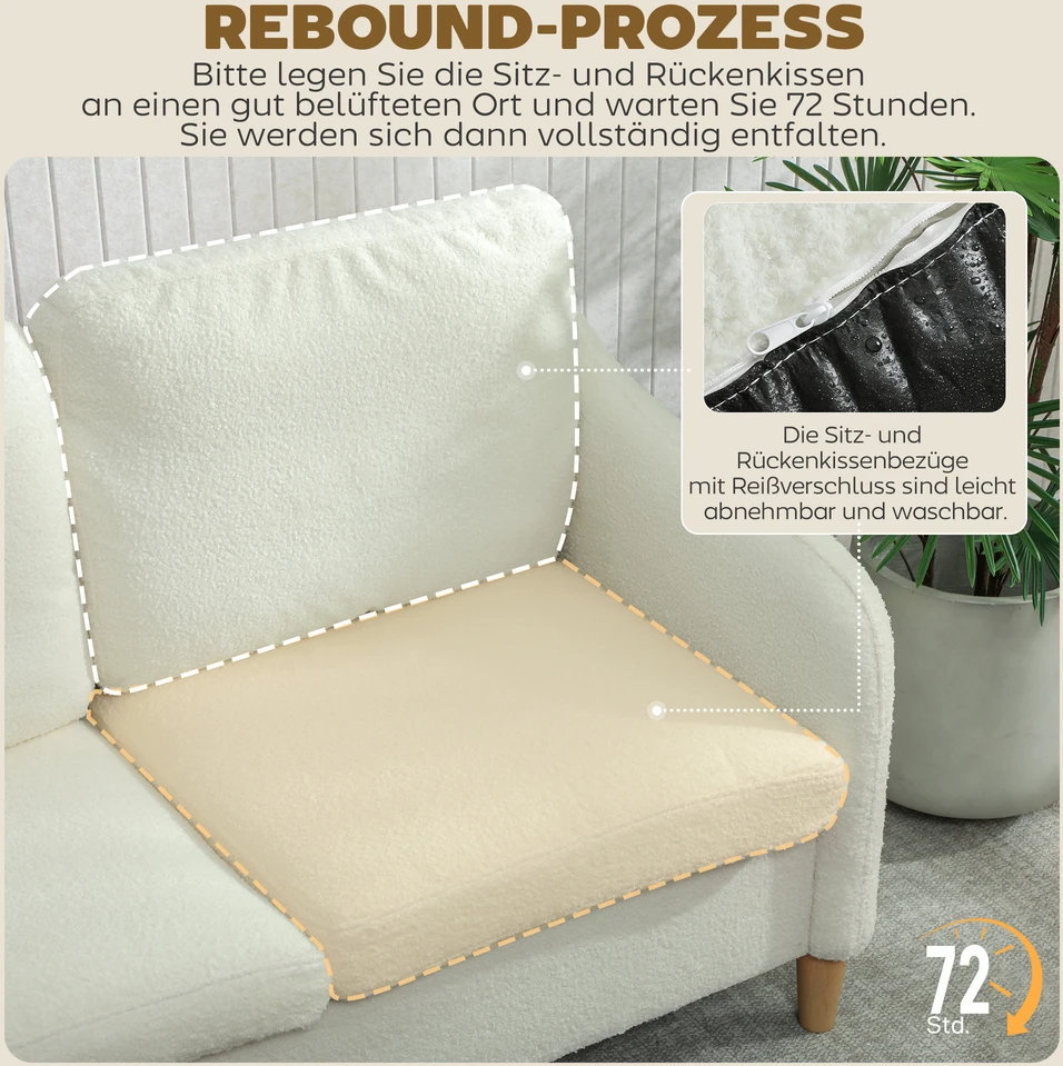 Aosom 2-vietė sofa su Sherpa fleece tipo apmušalu, kreminė balta, 137 cm