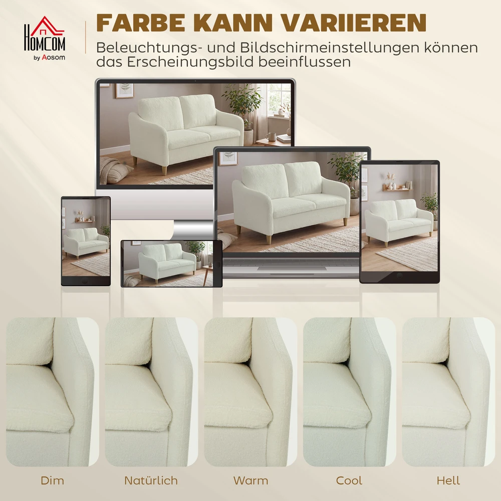 Aosom 2-vietė sofa su Sherpa fleece tipo apmušalu, kreminė balta, 137 cm