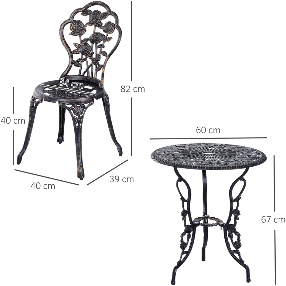 Lauko baldų komplektas Aosom 2 vietų bistro komplektas, bronzinis, aliuminis, 60 x 67 cm