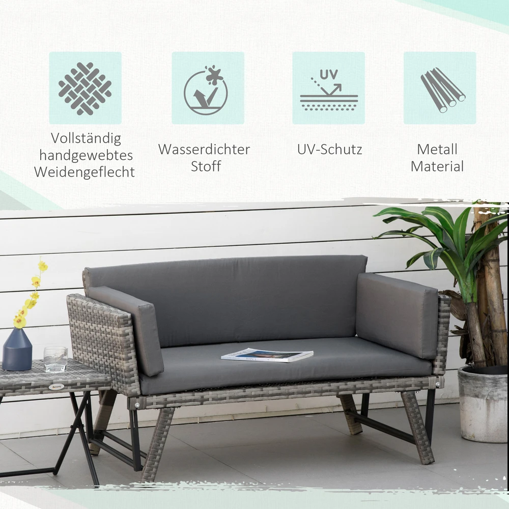 Aosom 2 vietų sodo sofa iš poliratano, pilka, 129 x 63 x 67 cm