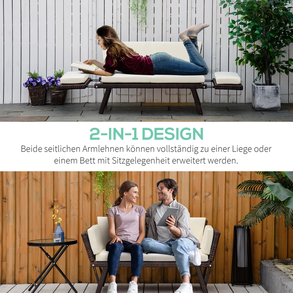 Aosom 2 vietų sodo sofa iš poliratano, ruda, 129 x 63 x 67 cm