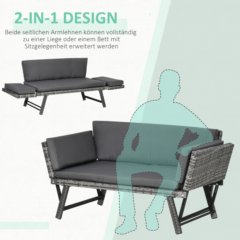 Aosom 2 vietų sodo sofa iš poliratano, pilka, 129 x 63 x 67 cm