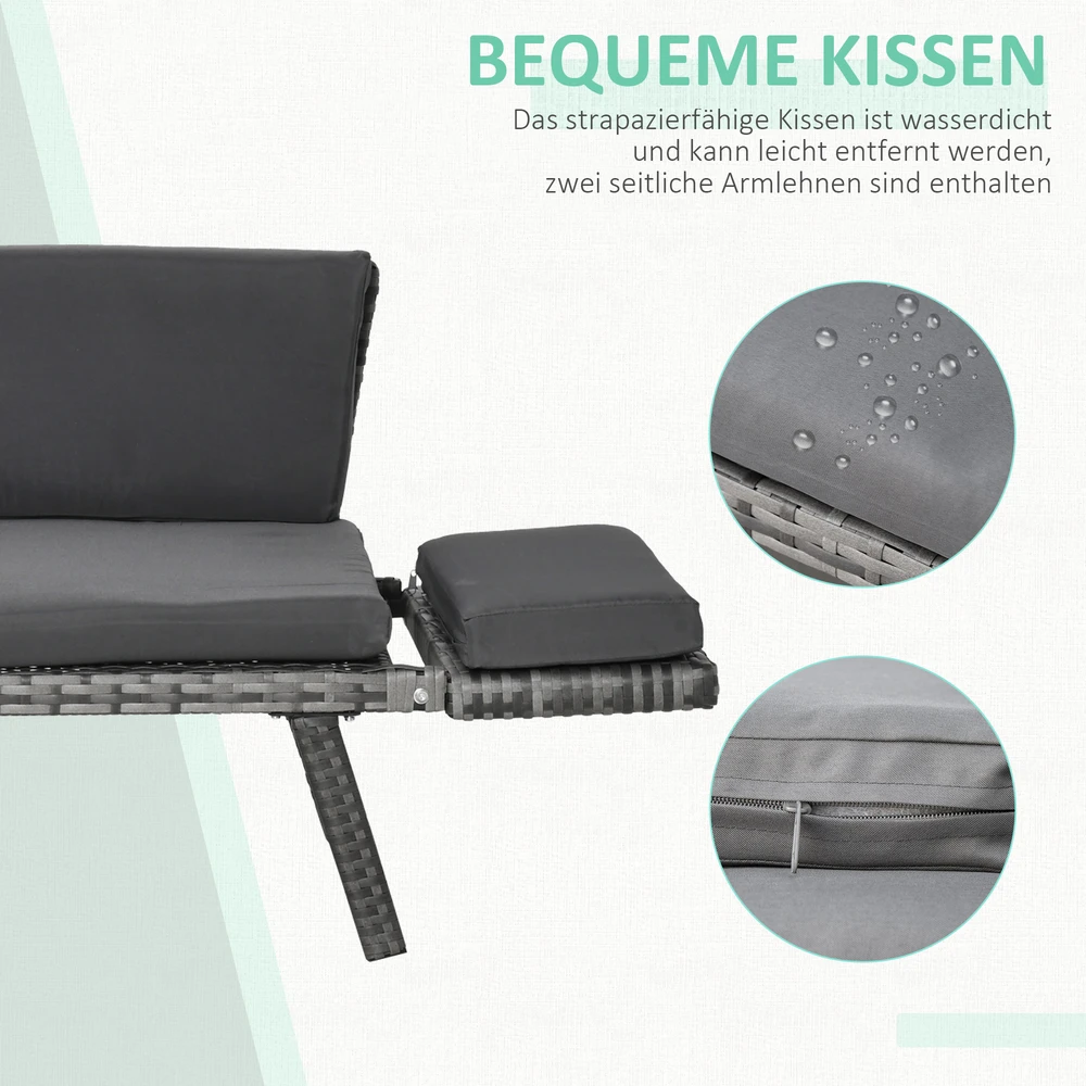 Aosom 2 vietų sodo sofa iš poliratano, pilka, 129 x 63 x 67 cm