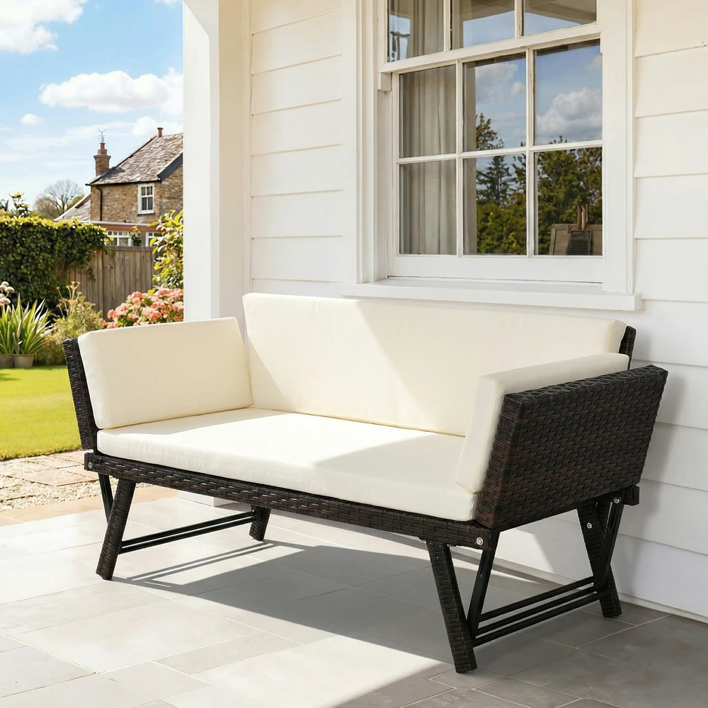 Aosom 2 vietų sodo sofa iš poliratano, ruda, 129 x 63 x 67 cm
