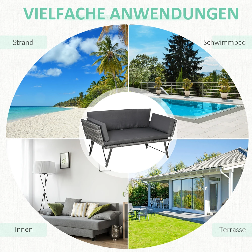 Aosom 2 vietų sodo sofa iš poliratano, pilka, 129 x 63 x 67 cm