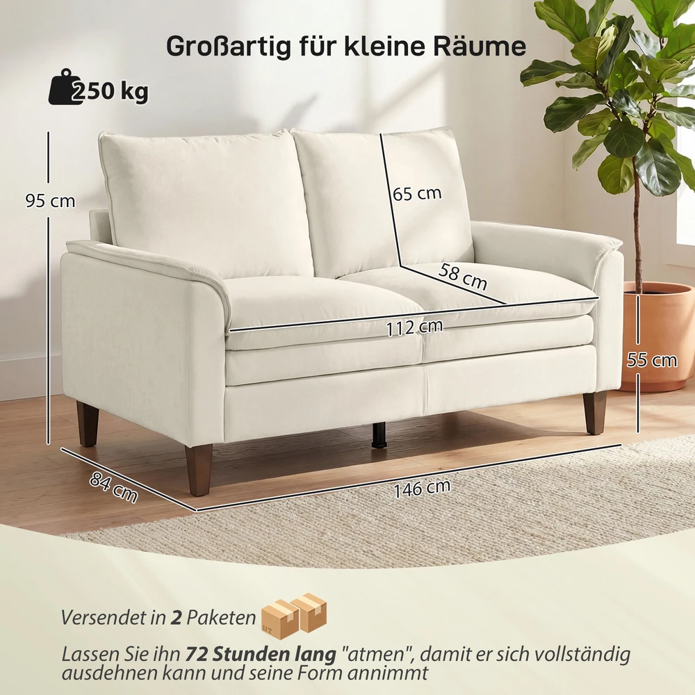Aosom 2 vietų sofa, 146 cm, kreminė