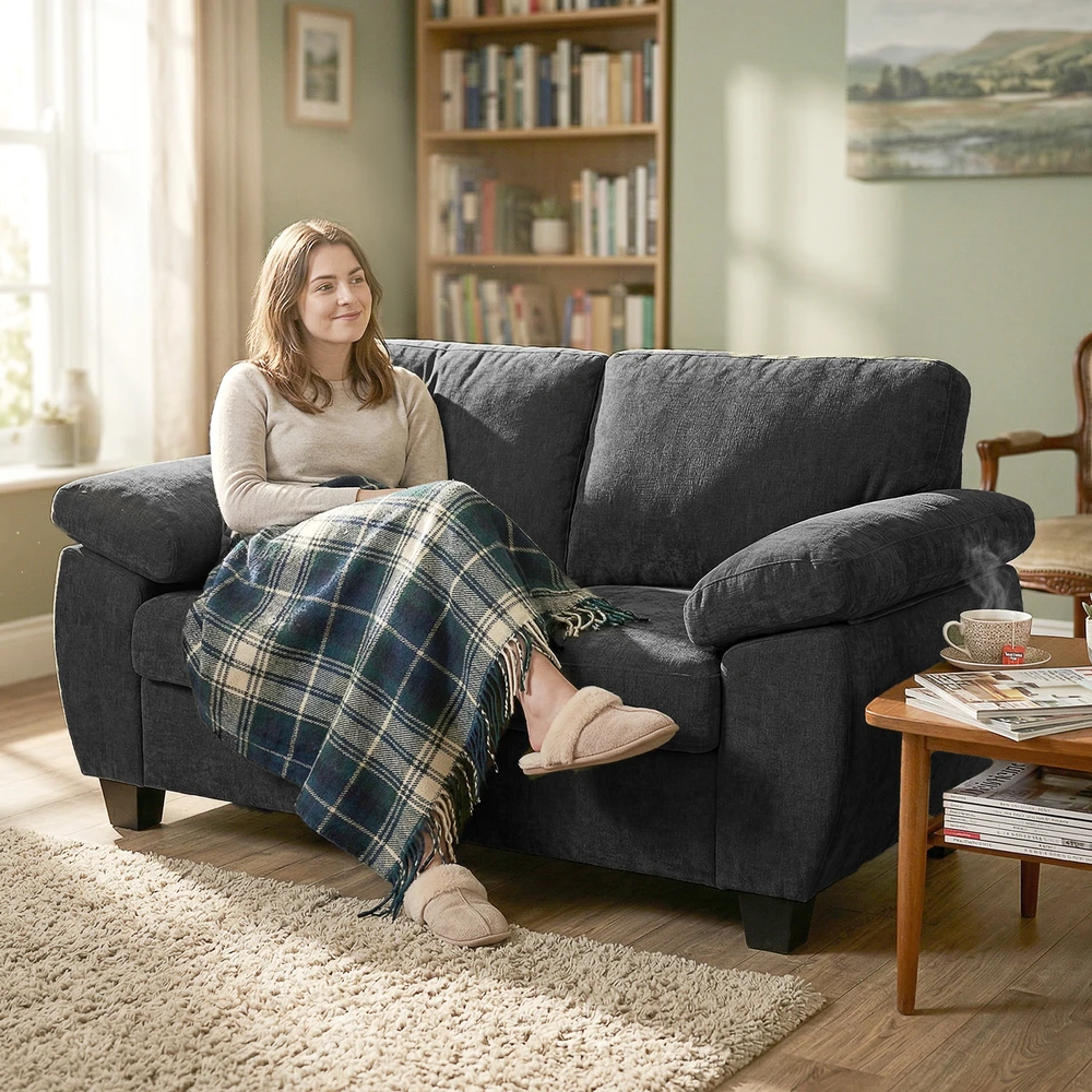 Aosom 2 vietų sofa, 156 cm, tamsiai pilka, šenilis, 300 kg
