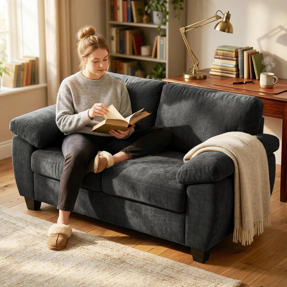 Aosom 2 vietų sofa, 156 cm, tamsiai pilka, šenilis, 300 kg