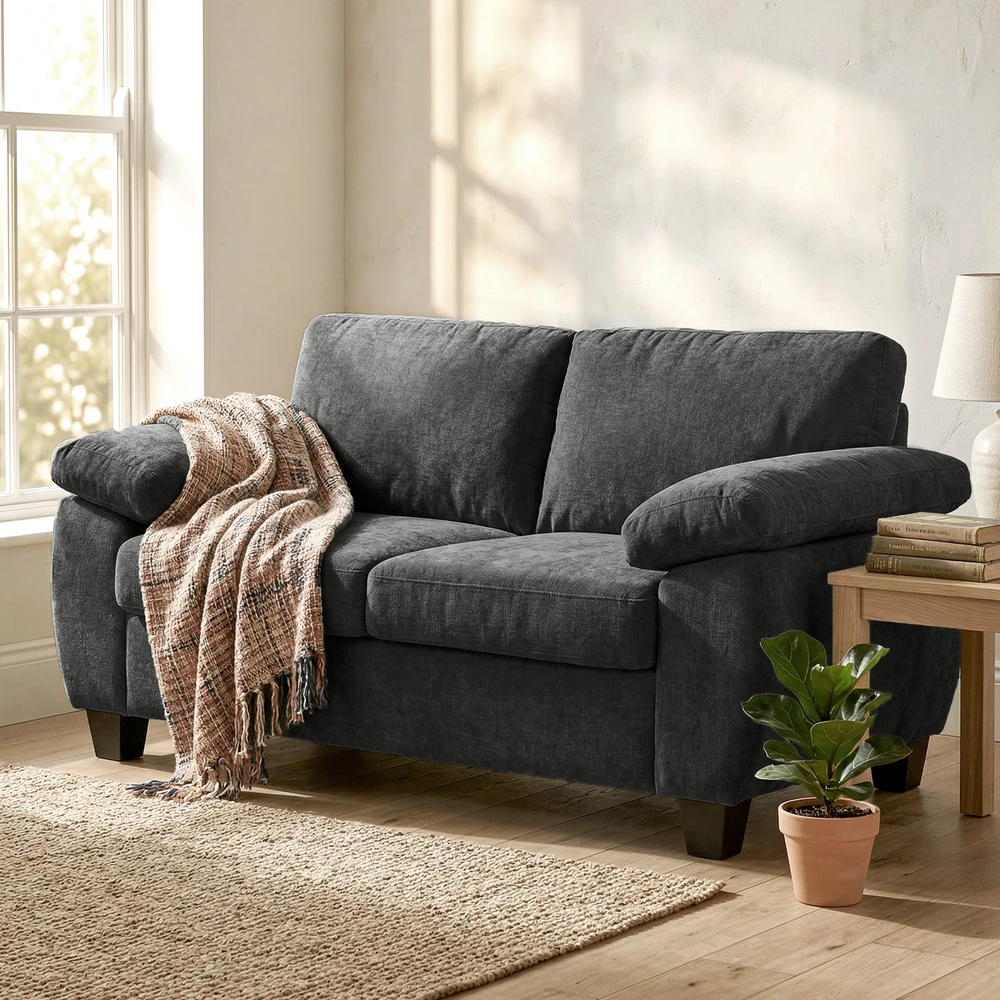 Aosom 2 vietų sofa, 156 cm, tamsiai pilka, šenilis, 300 kg
