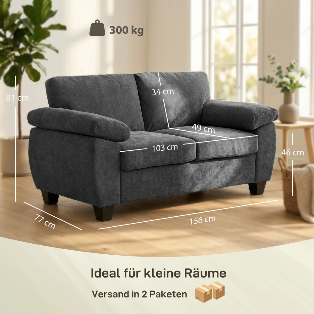 Aosom 2 vietų sofa, 156 cm, tamsiai pilka, šenilis, 300 kg