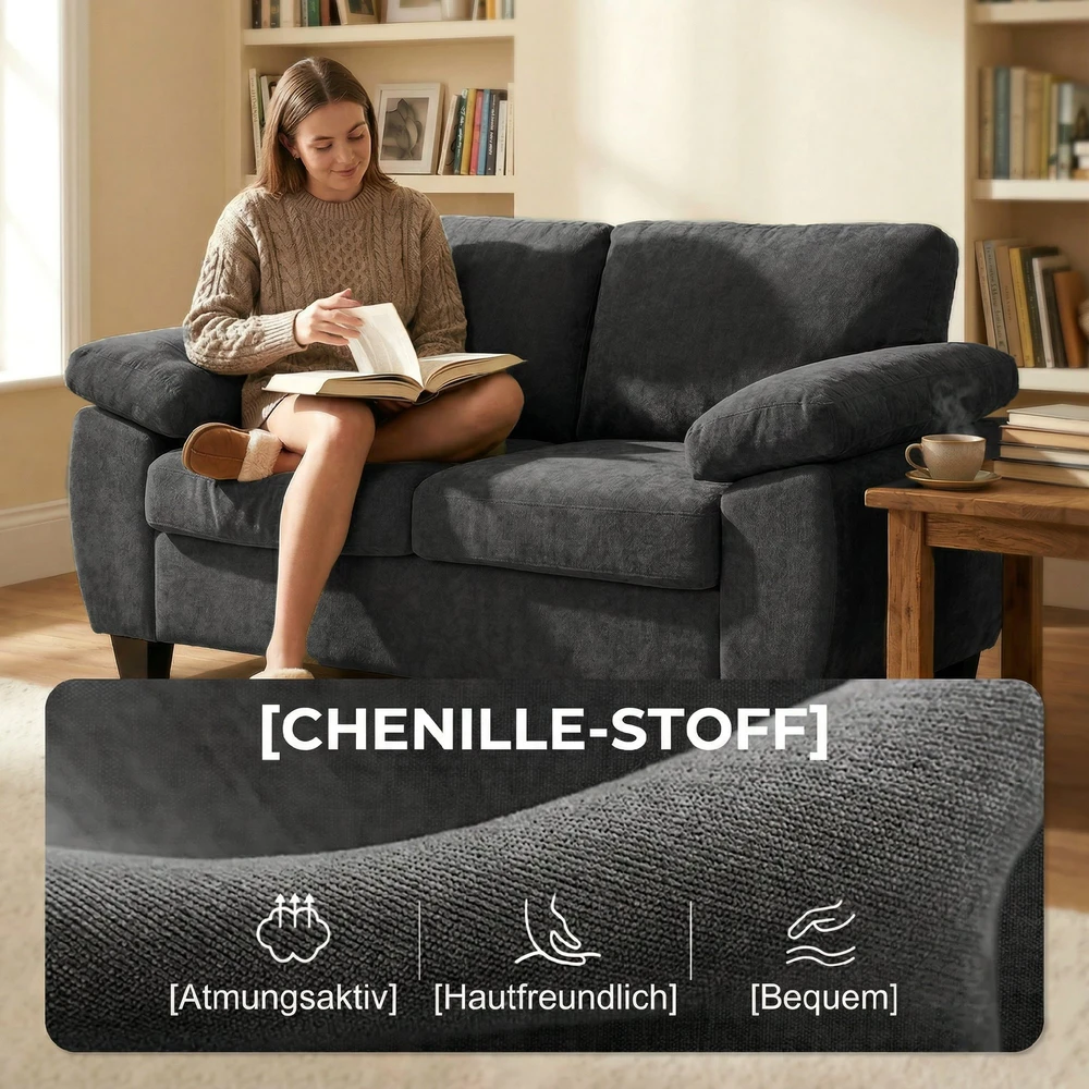 Aosom 2 vietų sofa, 156 cm, tamsiai pilka, šenilis, 300 kg
