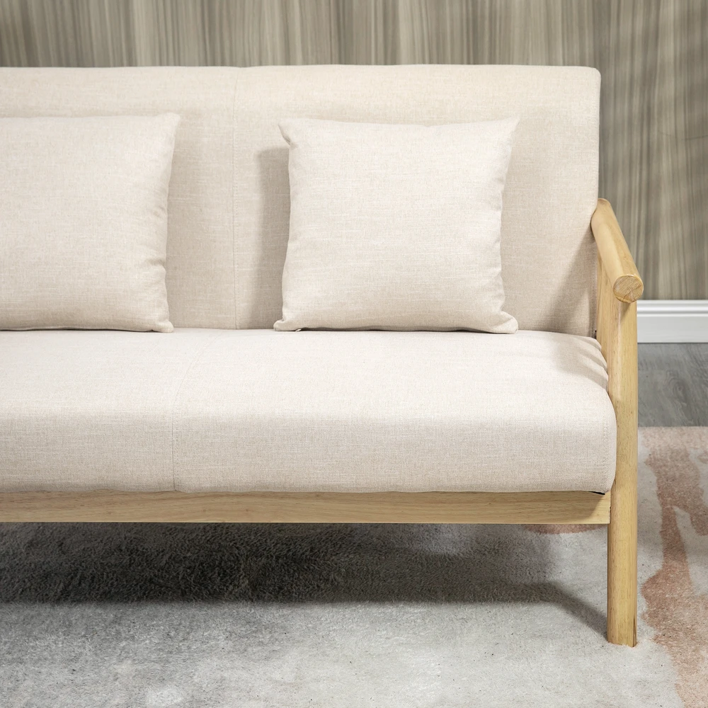 Aosom 2 vietų sofa, lino išvaizdos audinys, smėlio spalvos, 123 x 69 x 74 cm
