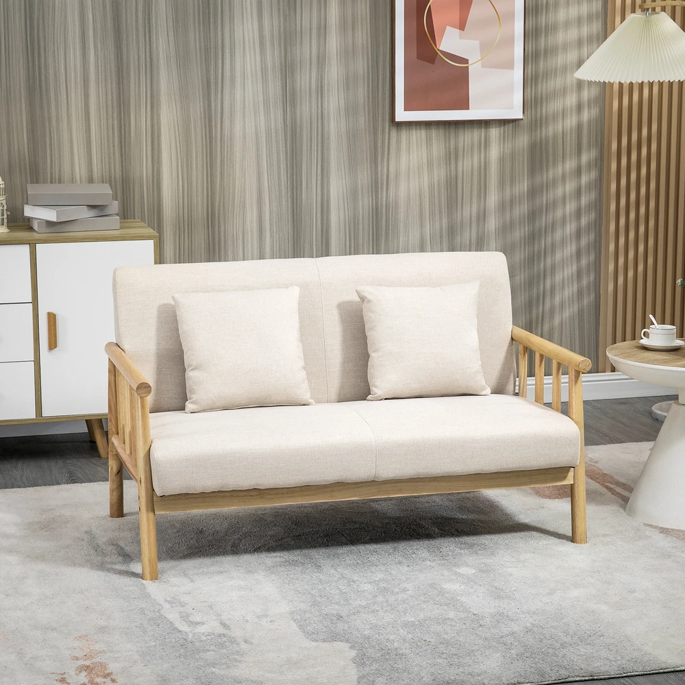 Aosom 2 vietų sofa, lino išvaizdos audinys, smėlio spalvos, 123 x 69 x 74 cm