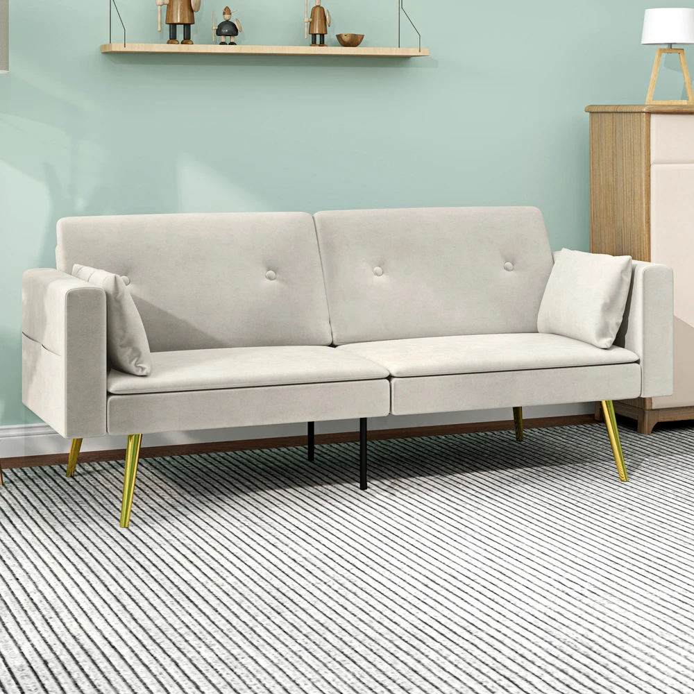 Aosom 2 vietų sofa-lova, reguliuojamas atlošas, smėlio spalvos, 181 x 73 x 78,5 cm