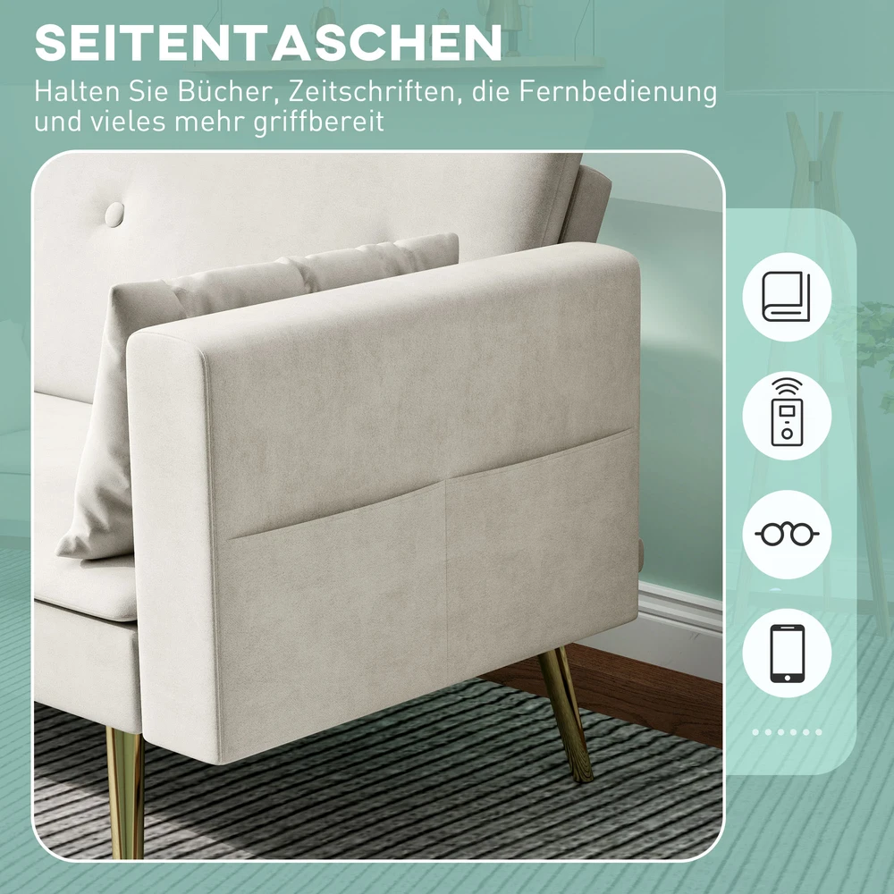 Aosom 2 vietų sofa-lova, reguliuojamas atlošas, smėlio spalvos, 181 x 73 x 78,5 cm