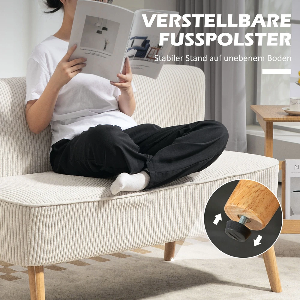 Aosom 2 vietų sofa, minkštas paminkštinimas, lengvai prižiūrimas užvalkalas, iki 150 kg, 117 x 56,5 x 77 cm, kreminė balta
