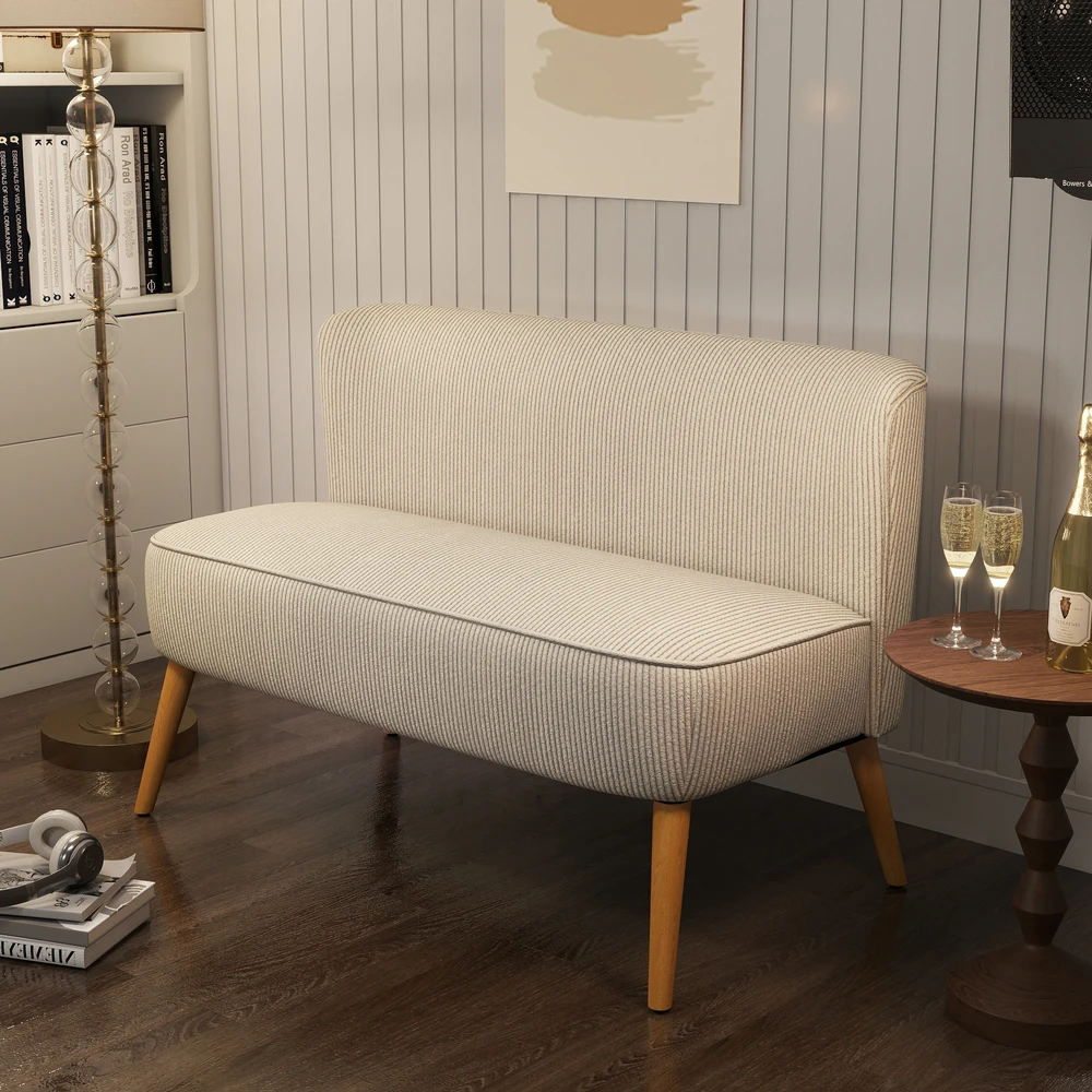 Aosom 2 vietų sofa, minkštas paminkštinimas, lengvai prižiūrimas užvalkalas, iki 150 kg, 117 x 56,5 x 77 cm, kreminė balta