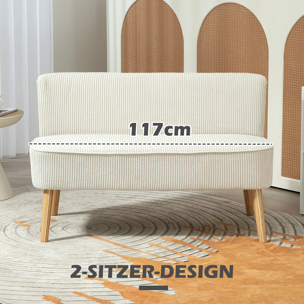 Aosom 2 vietų sofa, minkštas paminkštinimas, lengvai prižiūrimas užvalkalas, iki 150 kg, 117 x 56,5 x 77 cm, kreminė balta