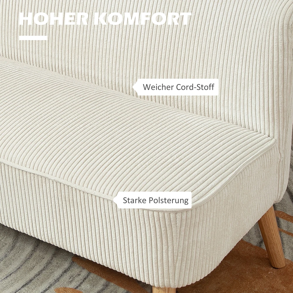 Aosom 2 vietų sofa, minkštas paminkštinimas, lengvai prižiūrimas užvalkalas, iki 150 kg, 117 x 56,5 x 77 cm, kreminė balta