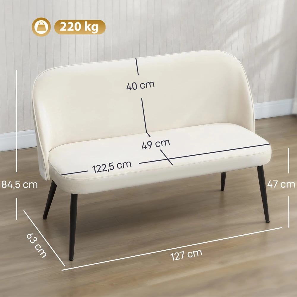 Aosom 2 vietų sofa, modernaus dizaino, veliūro efekto audinys, smėlio spalvos, 127 x 63 x 84,5 cm