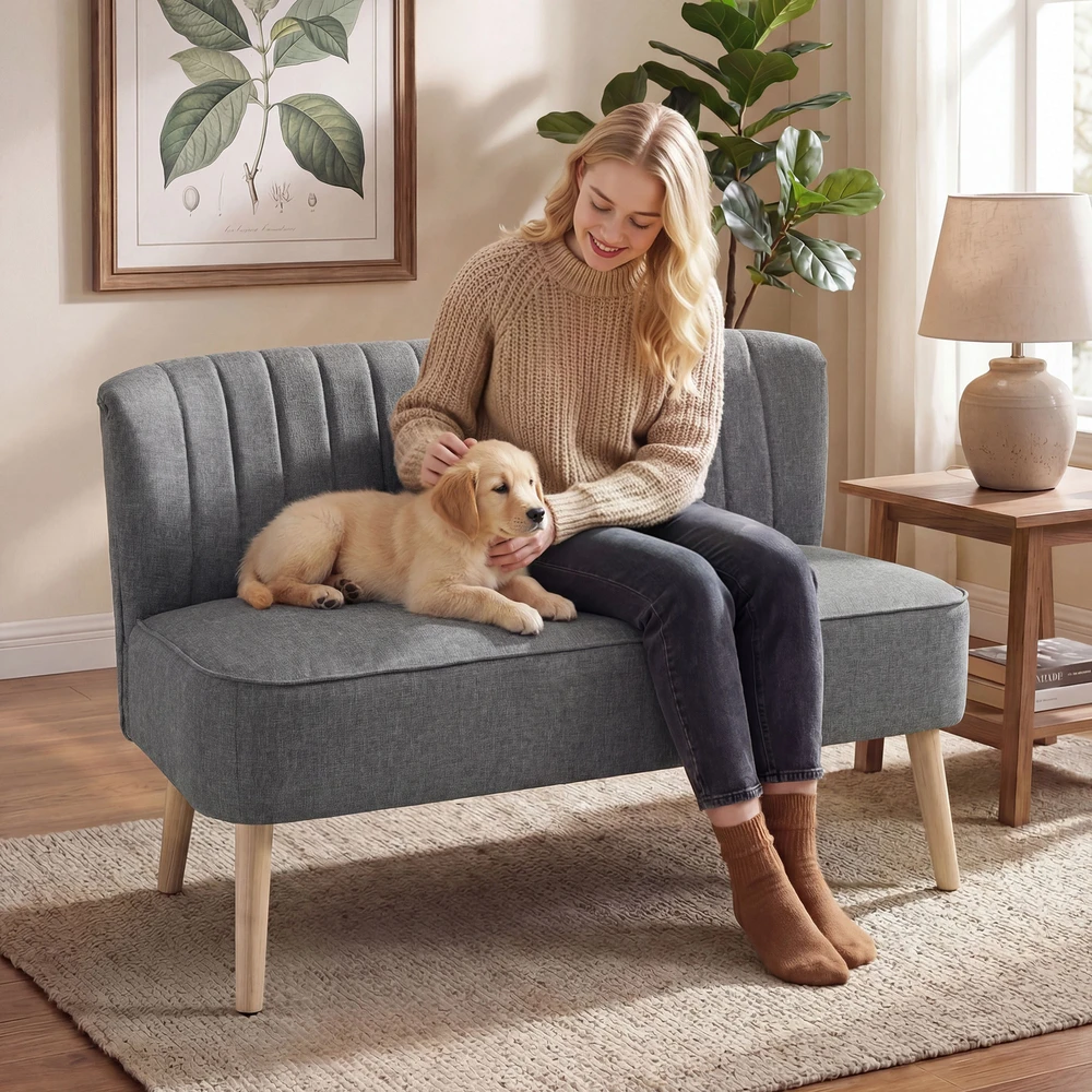 Aosom 2 vietų sofa, pilka, 117 cm, lininės išvaizdos audinys