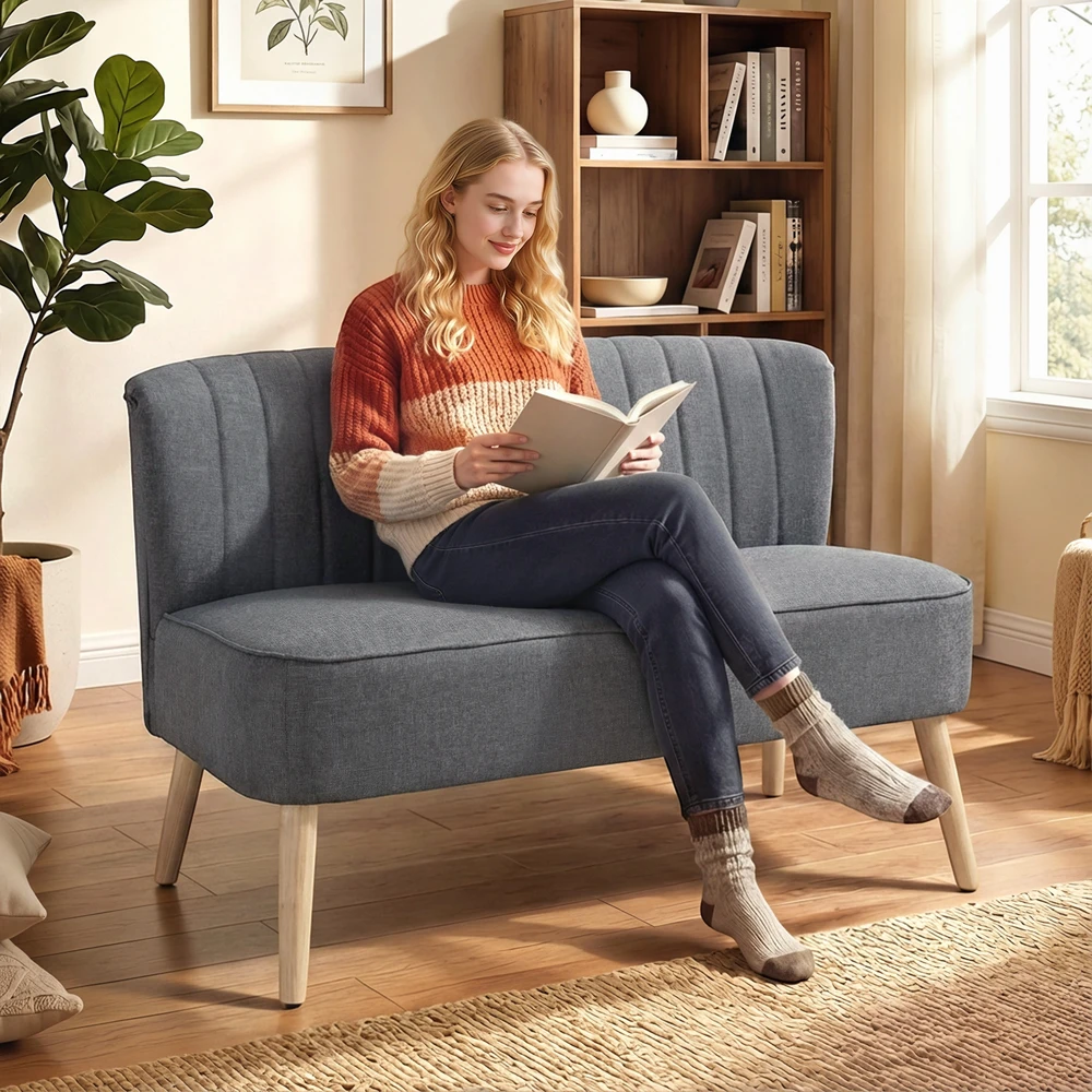 Aosom 2 vietų sofa, pilka, 117 cm, lininės išvaizdos audinys