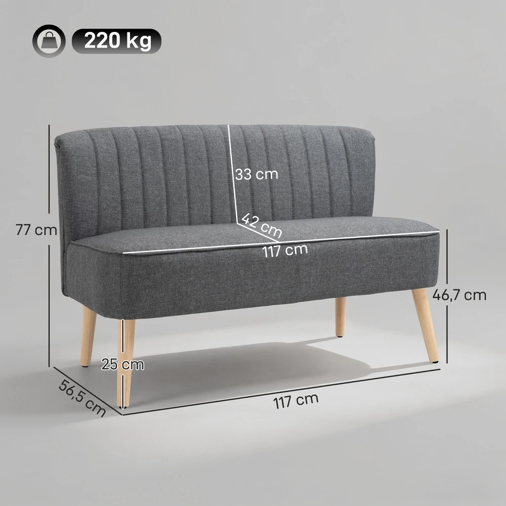 Aosom 2 vietų sofa, pilka, 117 cm, lininės išvaizdos audinys
