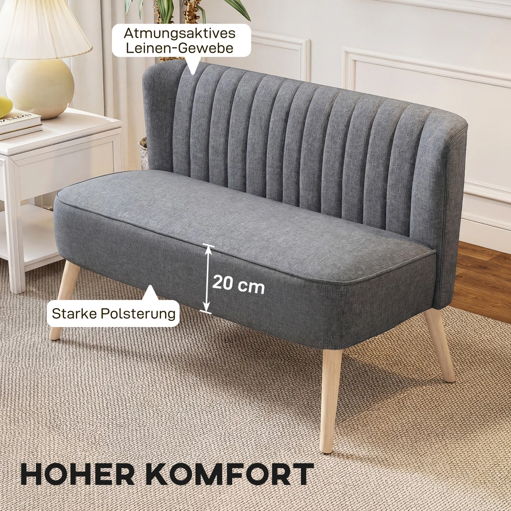 Aosom 2 vietų sofa, pilka, 117 cm, lininės išvaizdos audinys