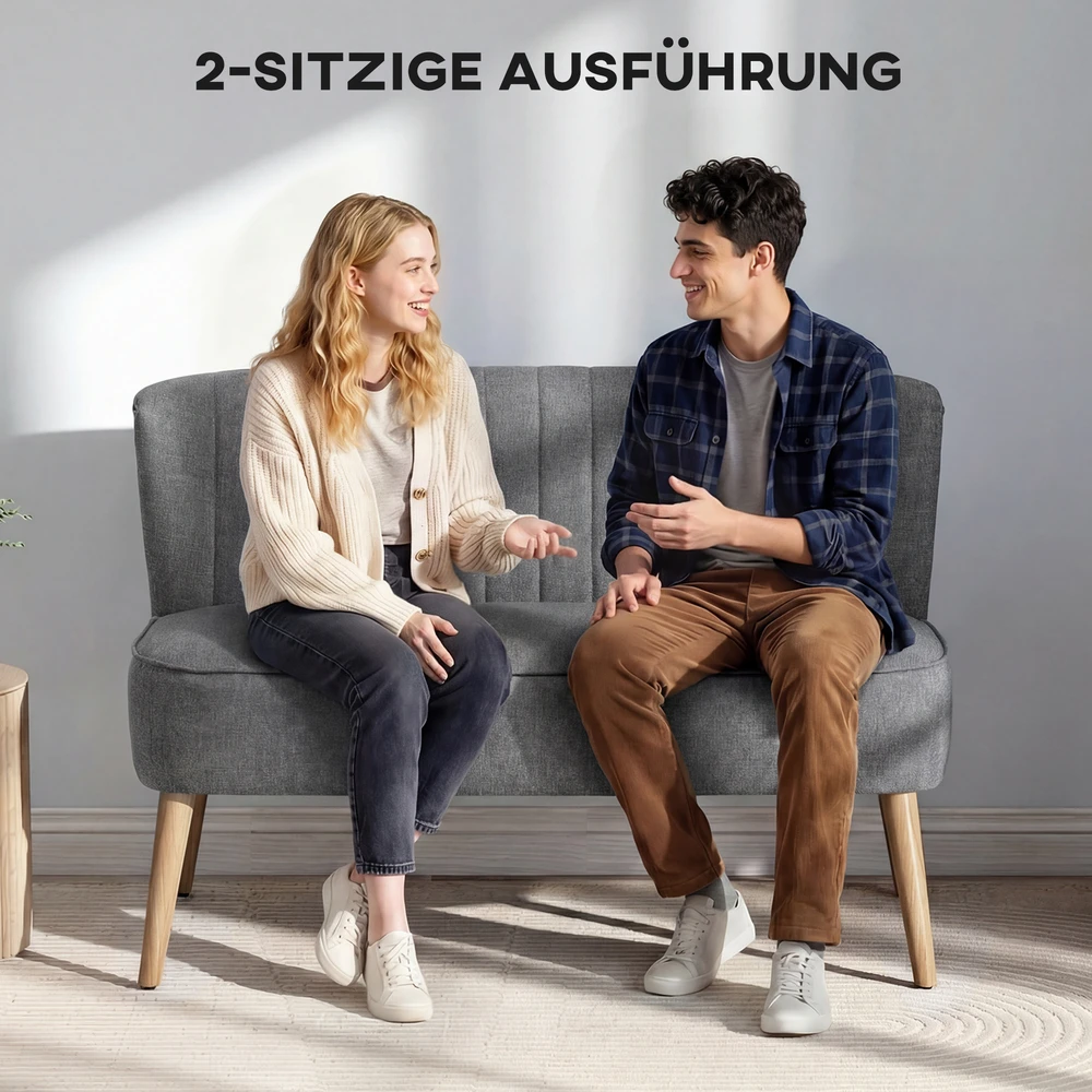 Aosom 2 vietų sofa, pilka, 117 cm, lininės išvaizdos audinys