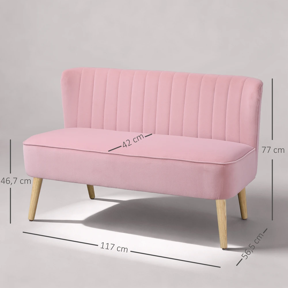 Aosom 2 vietų sofa, rožinė, 117 x 56,5 x 77 cm