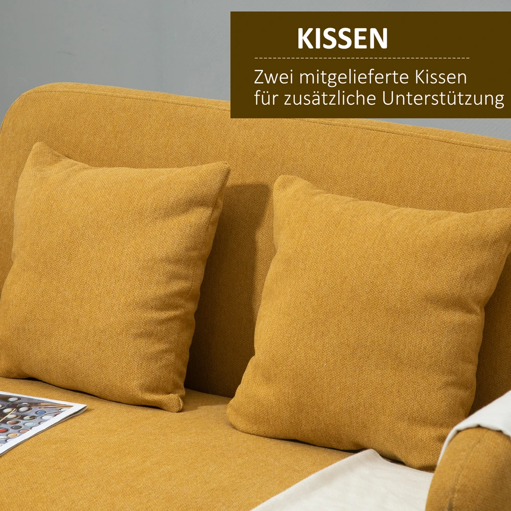 Aosom 2 vietų sofa su 2 pagalvėlėmis, geltona, 130 x 70 x 80 cm
