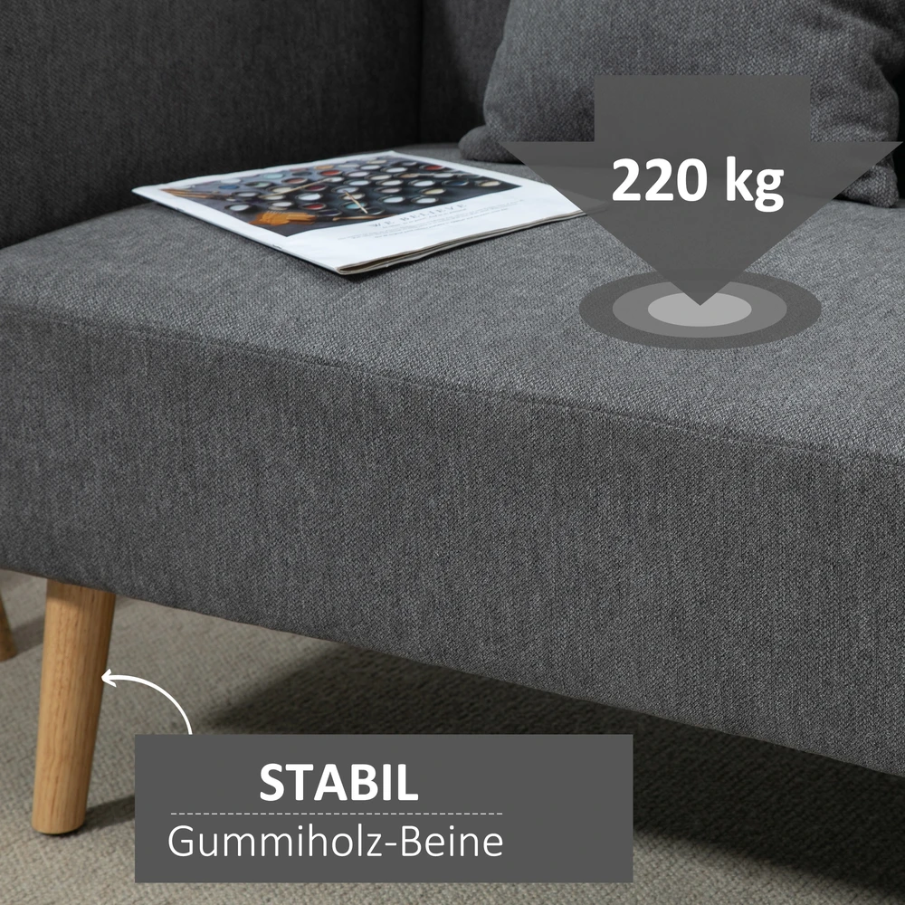 Aosom 2 vietų sofa su 2 pagalvinėmis pagalvėlėmis, pilka, 130 x 70 x 80 cm