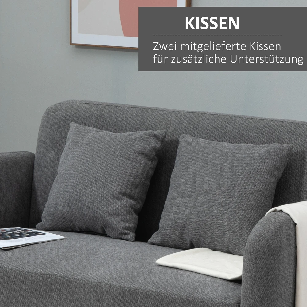 Aosom 2 vietų sofa su 2 pagalvinėmis pagalvėlėmis, pilka, 130 x 70 x 80 cm