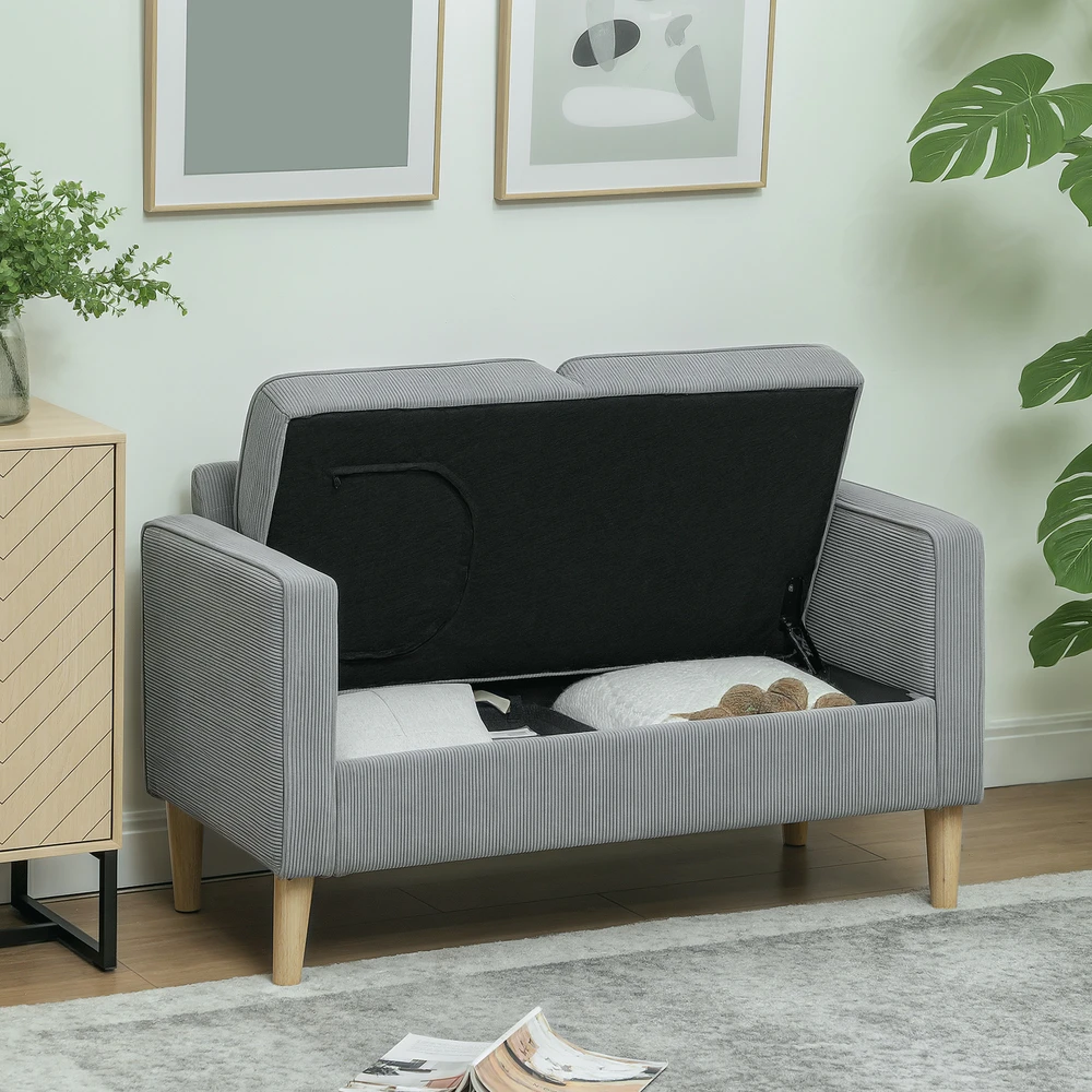 Aosom 2 vietų sofa su daiktų saugykla, šviesiai pilka, 117 x 63 x 79 cm
